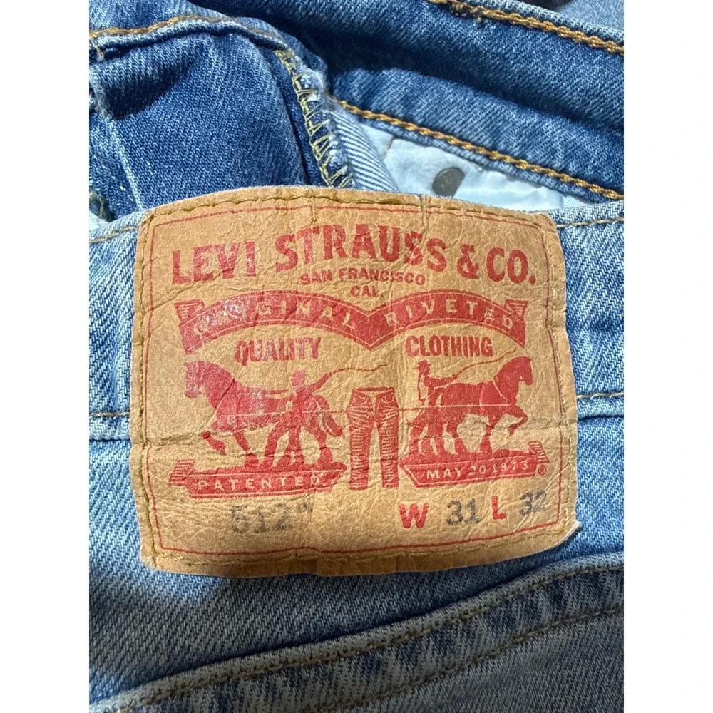 Levis 512 Slim Taper Jeans Mens 31x32 Light Wash Distressed Ripped Denim 28833